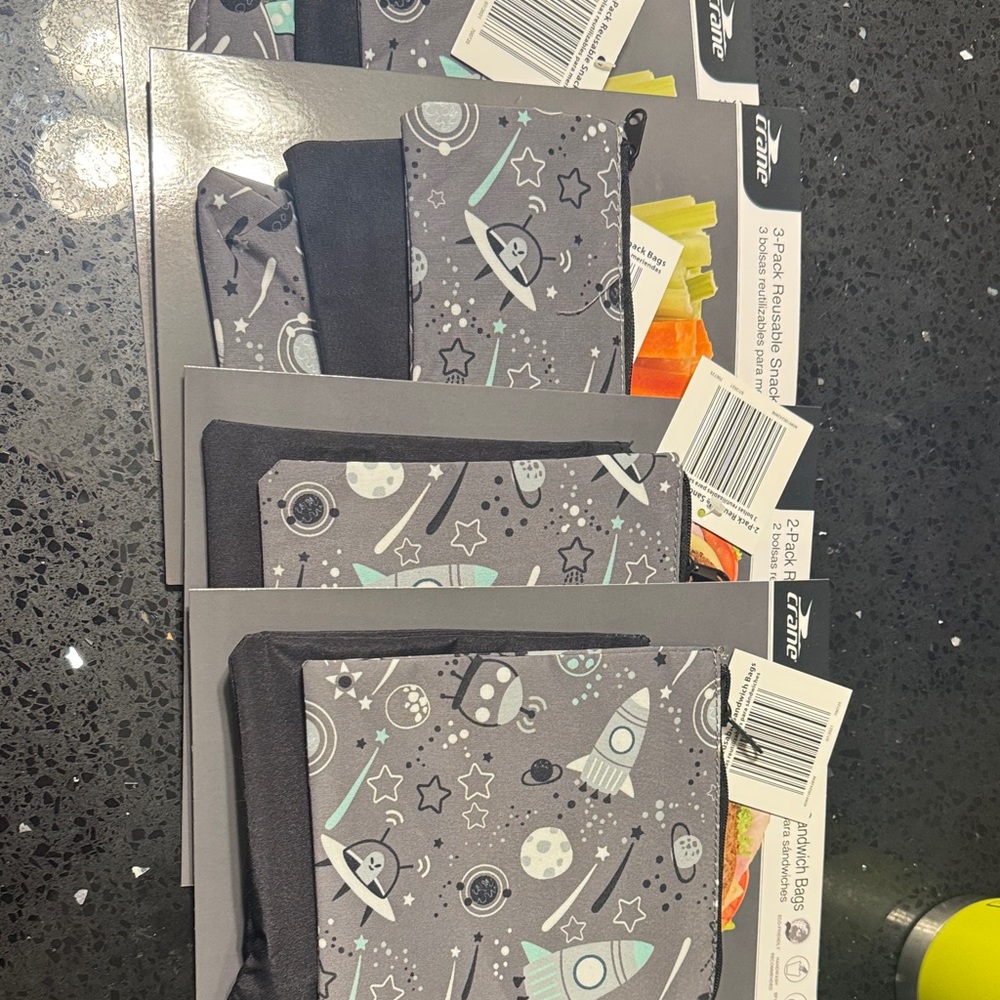 Space-Themed Reusable Snack Bags - Gray